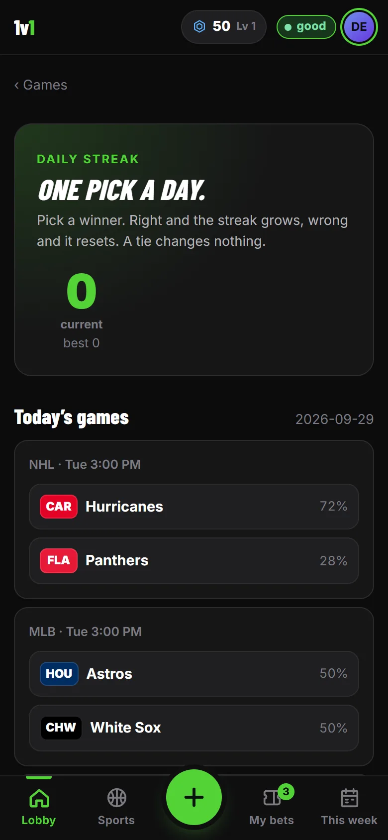 The daily streak with today’s games